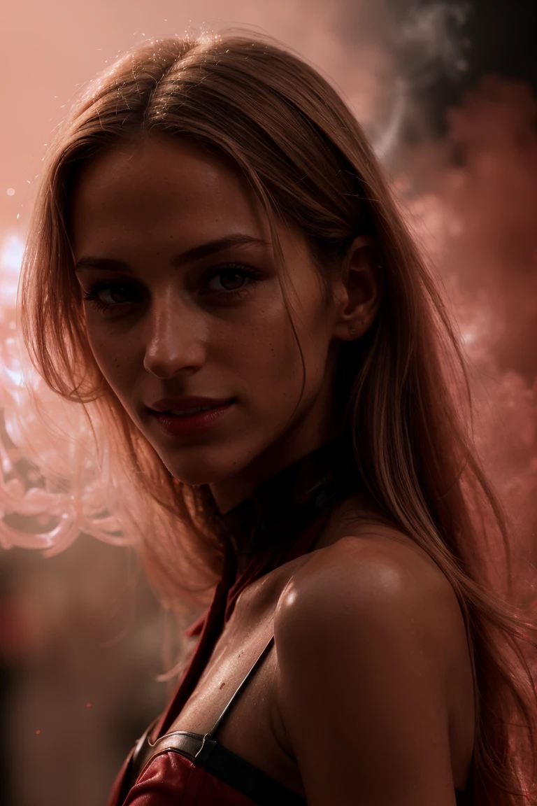 (Facial Close Up Short, Portrait:1.3) Tower13_Madeleine ((Photo Focus, DOF, Aperture, insanely detailed and intricate, character, hypermaximalist, hyper realistic, super detailed, (lens flare))) (Red Spandex Dress:1.3) (Red and Black liquid backdrop:1.3) (smile:1.3) <lora:exposure_control_v10:-0.2> <lora:more_details:0.3>(Volumetric Pink Smoke:1.4)(Fire:1.3)