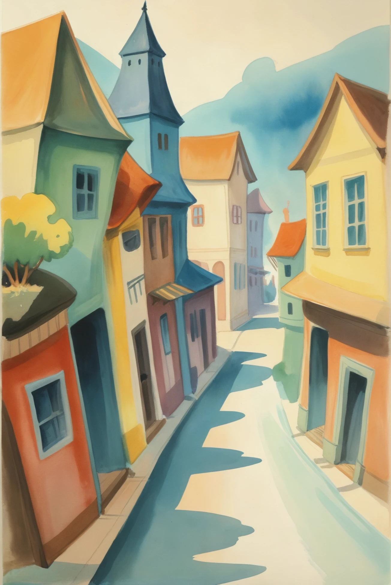 rough abstract watercolor, quaint fantasy town beyond the beginning of reality<lora:EnvyStarlightAnimeWatercolor03:1.25>