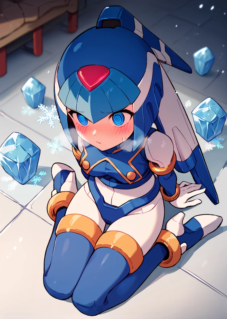 score_9, score_8_up, score_7_up, source_anime, leviathanbase, robot joints, petite, blue hair, low twintails, blue vest, blue eyes, white skin, white bodysuit, gold armlet, white gloves, detached sleeves, blue thighhighs, gold thighlet, crotch plate, sitting, blush, shy, ice, snowflakes, cowboy shot, standing, metal walls, circuits, anklet, heavy breathing, spiral eyes, looking up, medium breasts
high heels, ankle, kneeling
<lora:leviathan-step00001400:1>