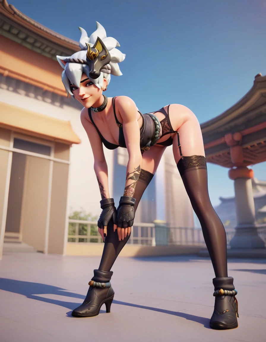 score_9, score_8_up, score_7_up, score_6_up, 1girl, 2.5d,  1girl,   hashimotokiriko, Kiriko (overwatch) , <lora:hashimotokiriko-000040:1> fox mask, smile, looking at viewer, HDA_Lingerie