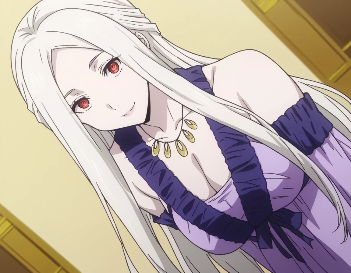 score_9, score_8_up, score_7_up, source_anime,
leonoranakiri, <lora:leonora-nakiri-s2-ponyxl-lora-nochekaiser:1>,
leonora nakiri, long hair, red eyes, white hair, pale skin, forehead,
dress, cleavage, bare shoulders, jewelry, necklace, purple dress,
indoors, bent over, smile,
looking at viewer, cowboy shot, dutch angle, solo,