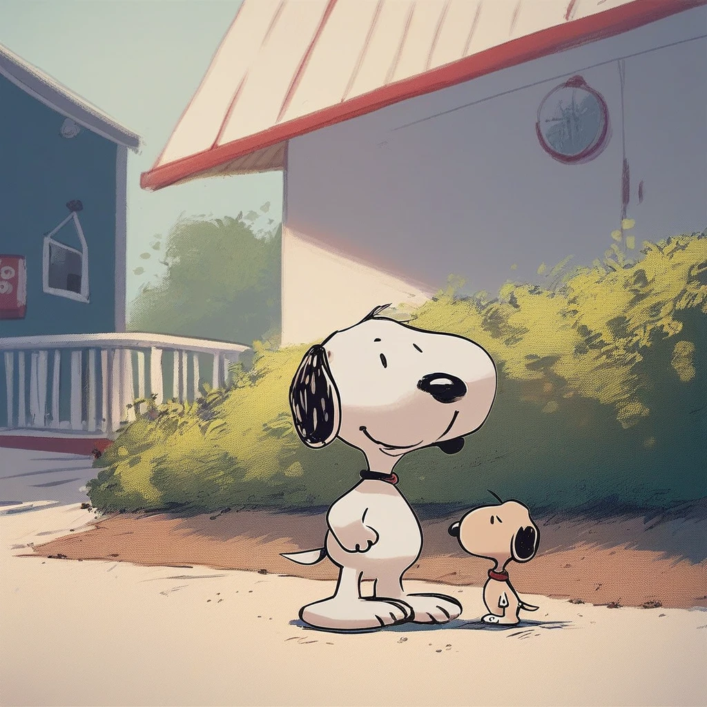 score_8, score_9, dog, snoopy, outdoors, standing
