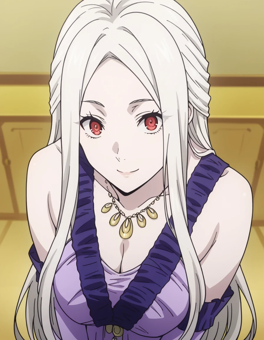 score_9, score_8_up, score_7_up, source_anime,
leonoranakiri, <lora:leonora-nakiri-s2-ponyxl-lora-nochekaiser:1>,
leonora nakiri, long hair, red eyes, white hair, pale skin, forehead,
dress, cleavage, bare shoulders, jewelry, necklace, purple dress,
indoors, bent over, smile,
looking at viewer, cowboy shot, dutch angle, solo,
