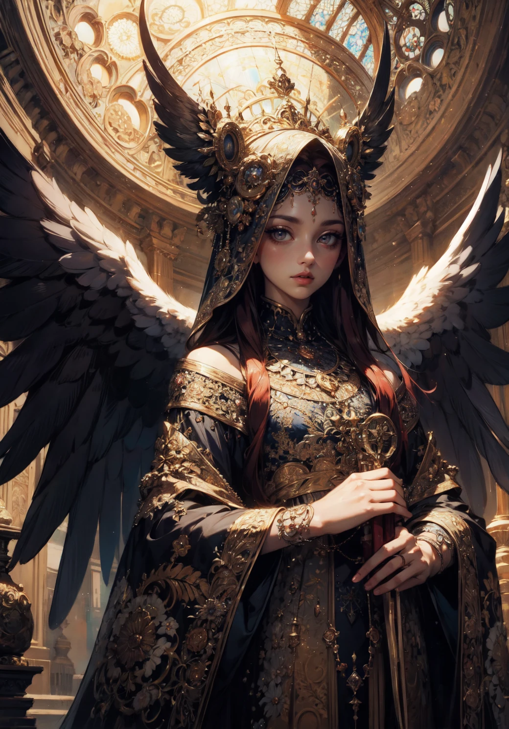 official art, unity 8k wallpaper, ultra detailed, beautiful and aesthetic, High quality, beautiful, masterpiece, best quality, (zentangle, mandala, tangle, entangle:0.6), (1girl), holy, angelic