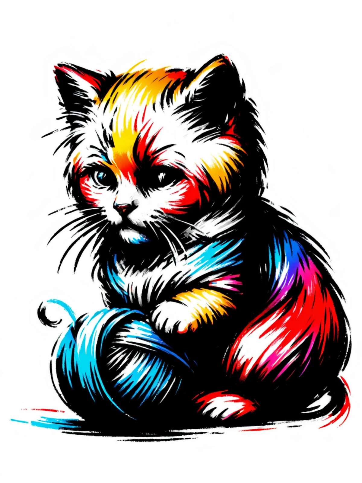 kitten playing with yarn,  colorful mad-nksktch <lora:Ink_Sketch_SDXL:0.9>, (masterpiece:1.2), best quality