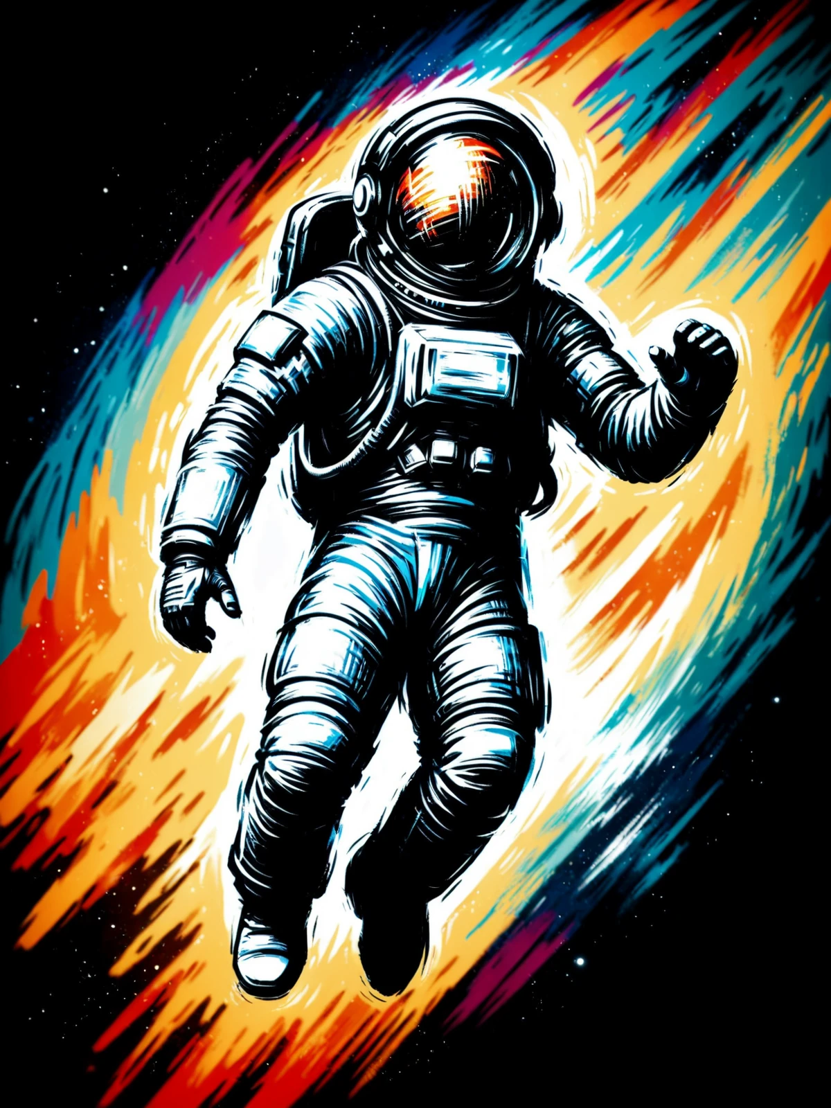 astronaut in orbit of earth, colorful mad-nksktch, dynamic pose, fullbody shot <lora:Ink_Sketch_SDXL:1.0>, (masterpiece:1.2), best quality