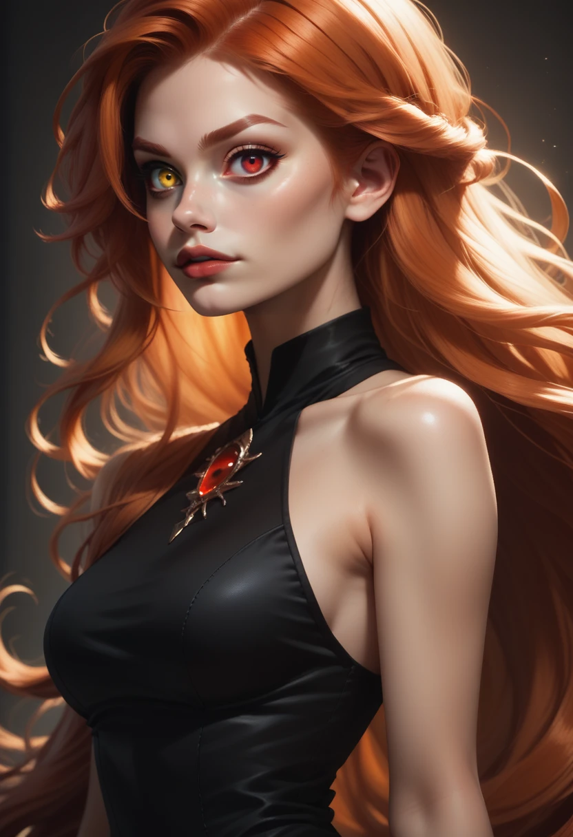 score_9, score_8_up, score_7_up,
1girl, solo, upper body, ginger hair, very long hair, black dress, red eyes, heterochromia, right eye yellow,
 <lora:Dark_Heterochromia_Pony_v0.2:0.5>