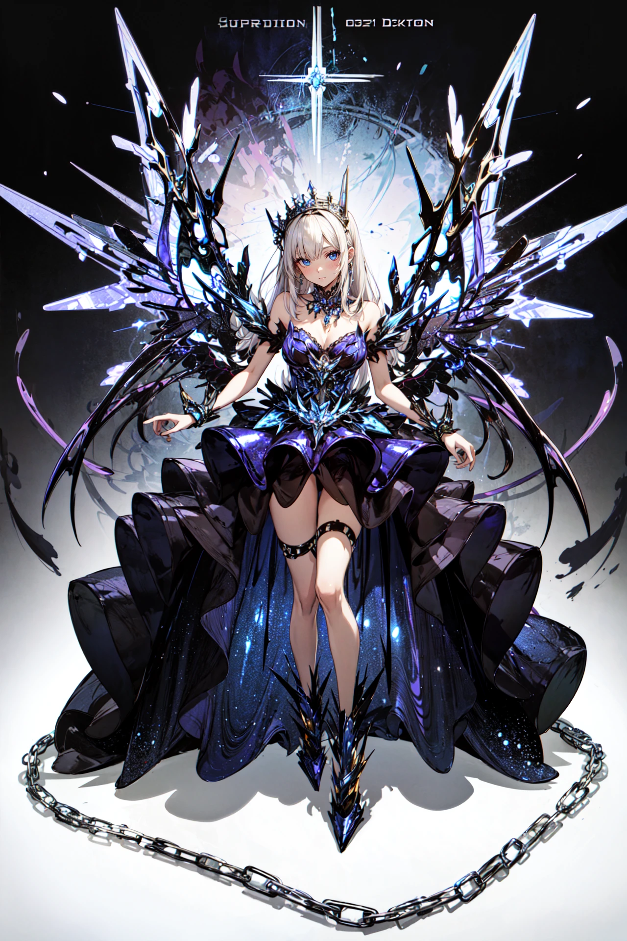 ((best quality, masterpiece, absurdres, super-resolution)), 1girl, Long dress, big ballgown, dark blue, crystals, jewels, Cybersigilism, <lora:AES-CYBERSIGILISM:1>