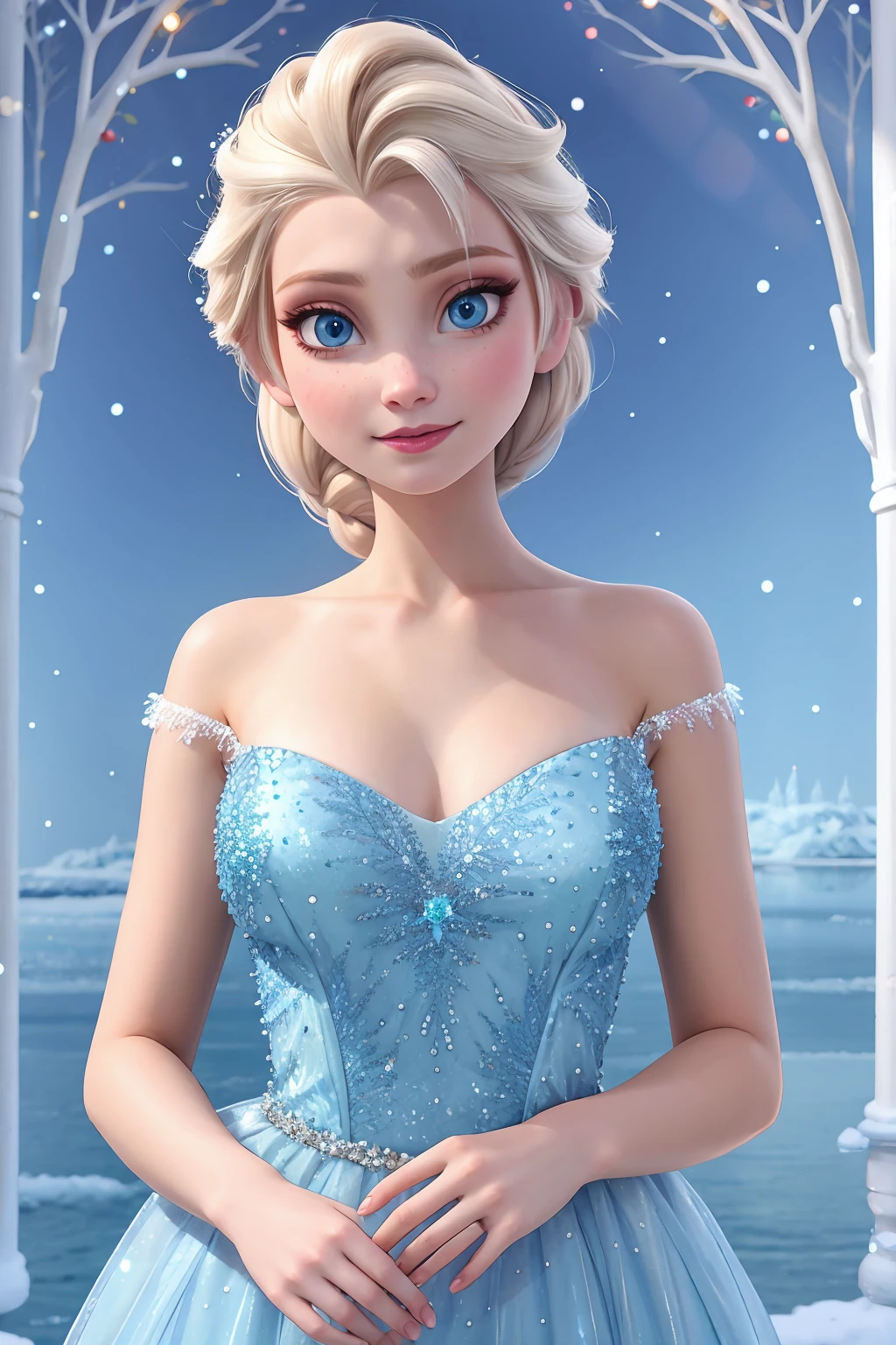 <lora:Elsa_v1:0.7> elsa, sparkling blue dress, upper body