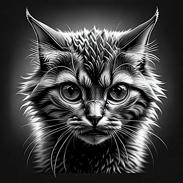 devil cat, monochrome, greyscale, realistic  <lora:bwLaser-000013:0.7>