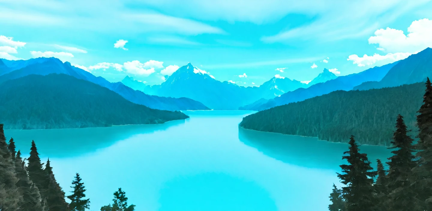 photorealistic, realistic, photo \(medium\), landscape, mountains, lake, forest, sky, clouds, day