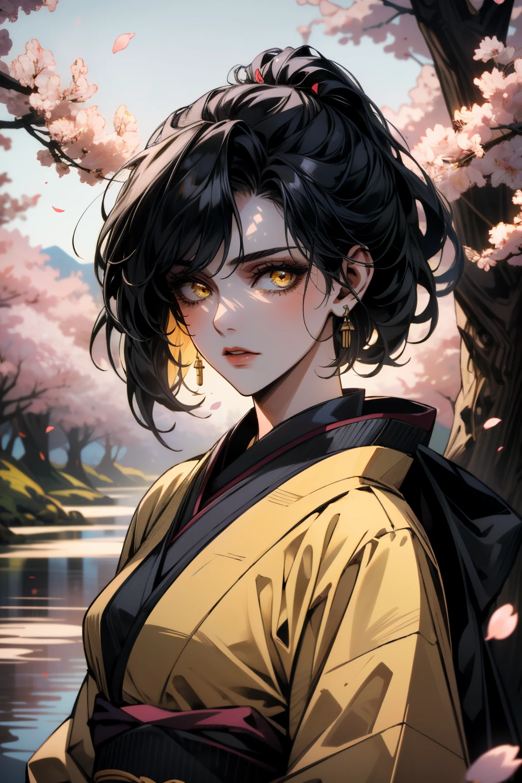 ((ultra detailed, masterpiece, absurdres))
<lora:DAMorrigan:0.8>
DAMorrigan, 1girl, black hair, yellow eyes, in a traditional kimono, surrounded by cherry blossoms