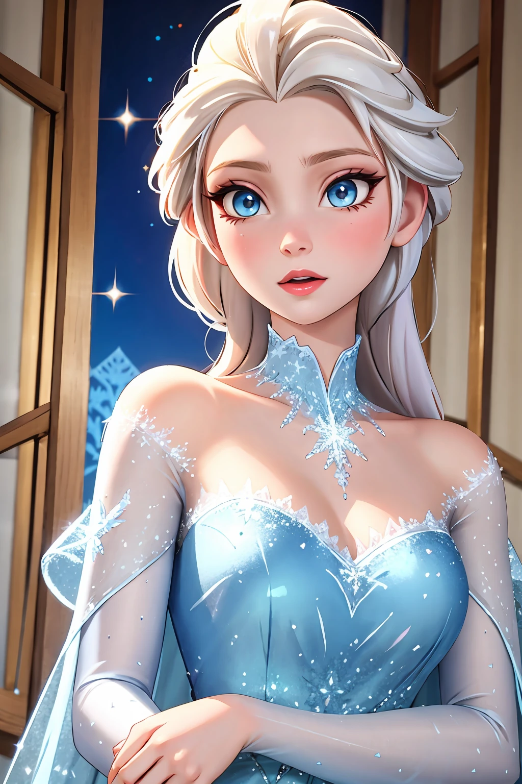 <lora:Elsa_v1:0.7> elsa, sparkling blue dress, upper body