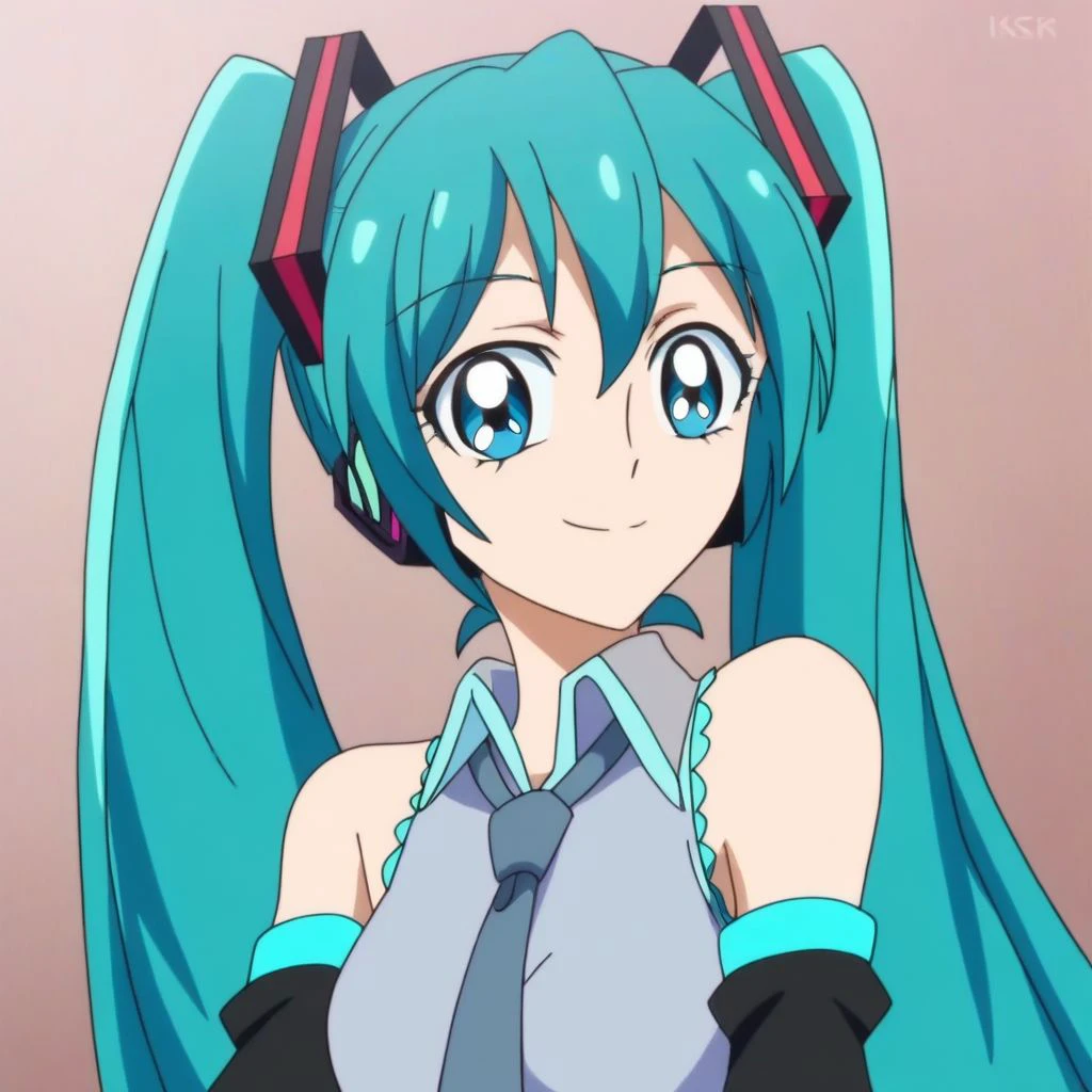 Solo, portrait, 1girl, hatsune miku, smile, blue hair, blue eyes. Twintails, long hair