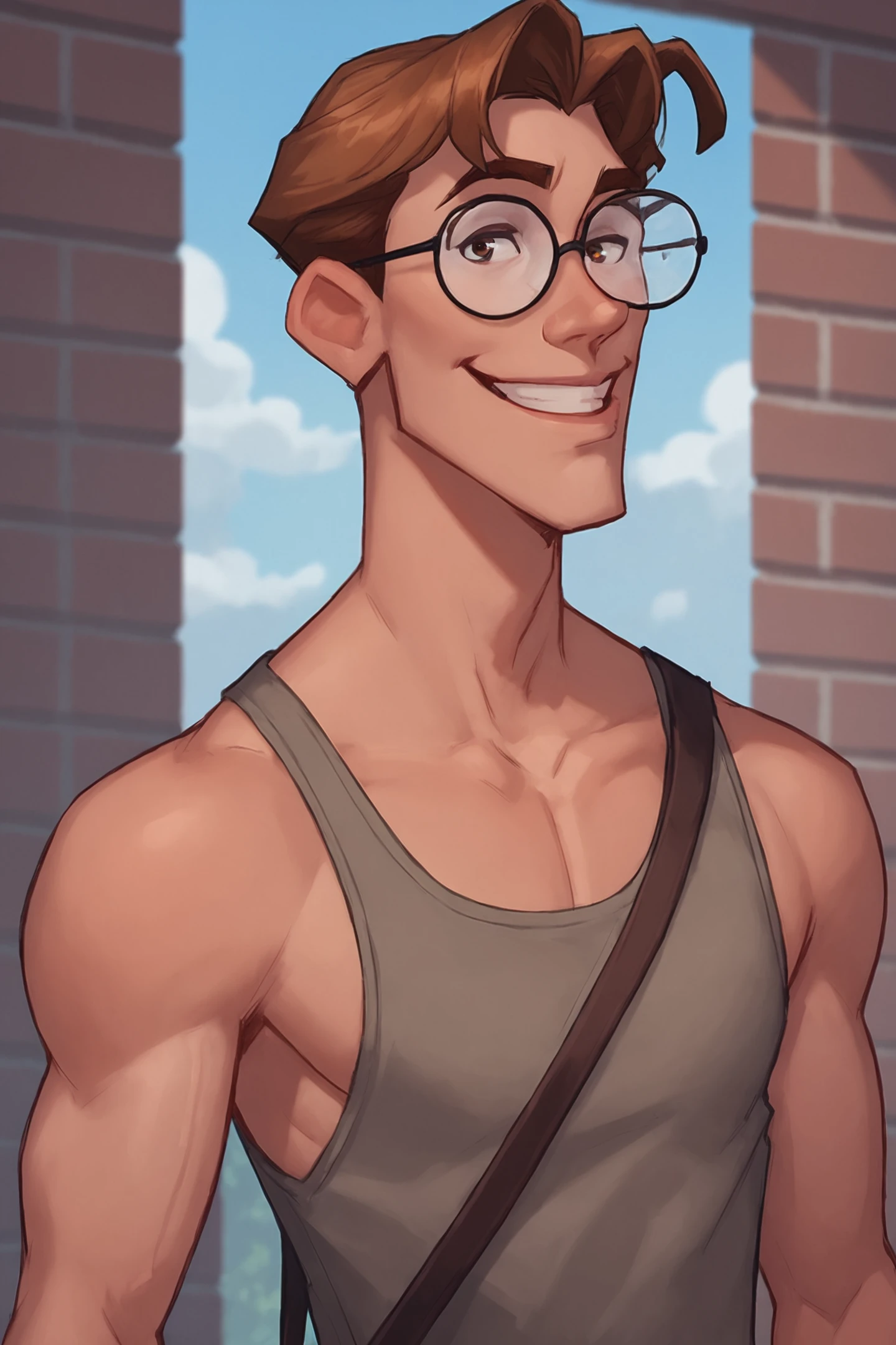 score_9, score_8_up, score_7_up, source_cartoon,
(Milothatch, glasses,1boy, solo), looking at viewer, standing up, tank top, muscular, smile
<lora:detail:1> <lora:Smooth Anime:1> <lora:Milo_Thatch_-_Atlantis_The_Lost_Empire:1>