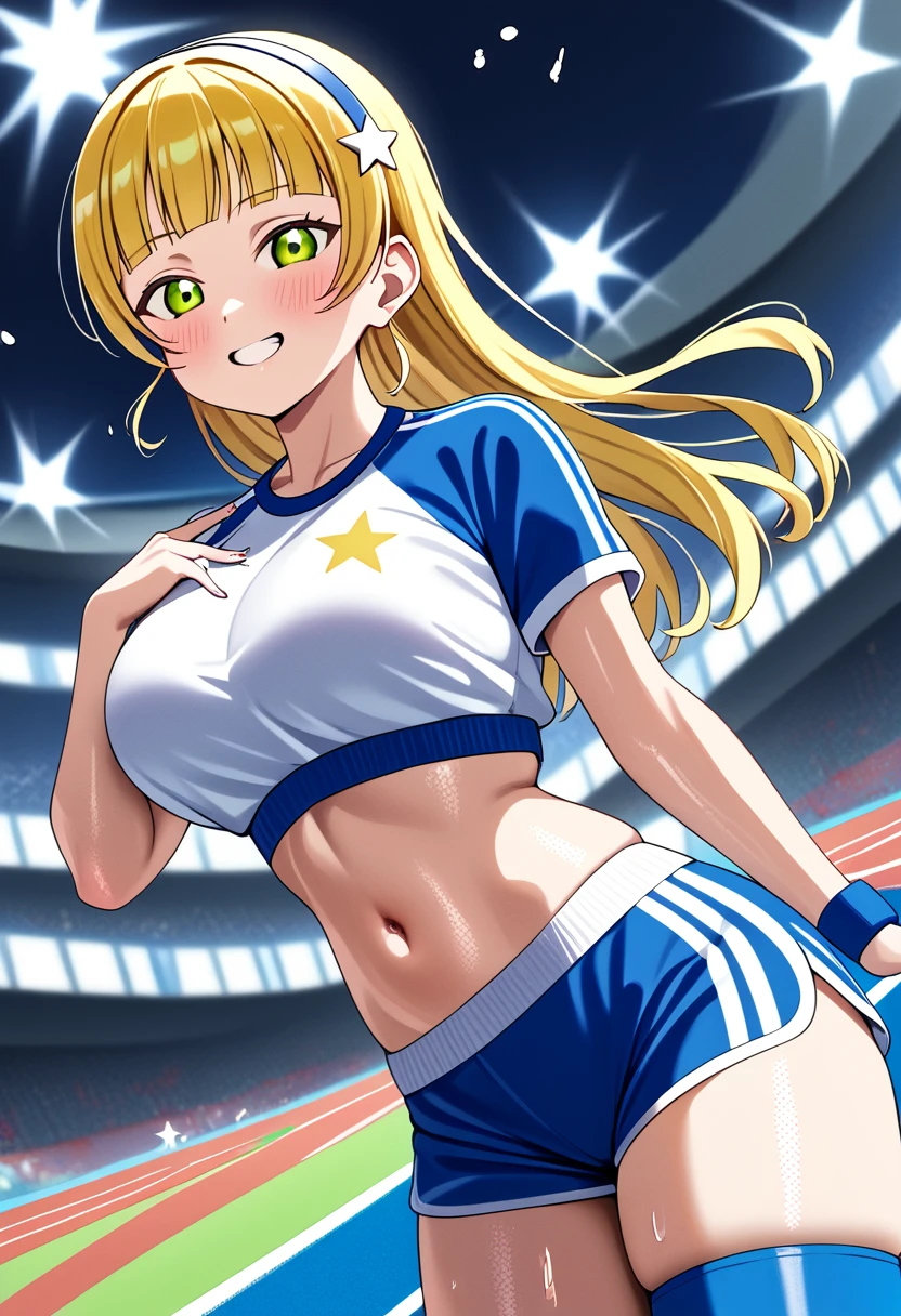 1girl, long hair, very pretty face, hairstyle, ((slutty Barcelona football jersey)), top and bikini, big breasts, big ass, (curvy), professional make-up, necklace, football stadium vacation, (cyberpunk), dynamic light , dynamic angle, (seductive poses), beautiful curves