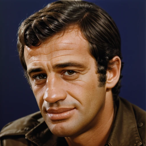 1boy, jpbelmondo, man, mid-forties, looking at the viewer, focus on face, portrait, solo, blurry background, <lora:Jean-Paul_Belmondo:1>