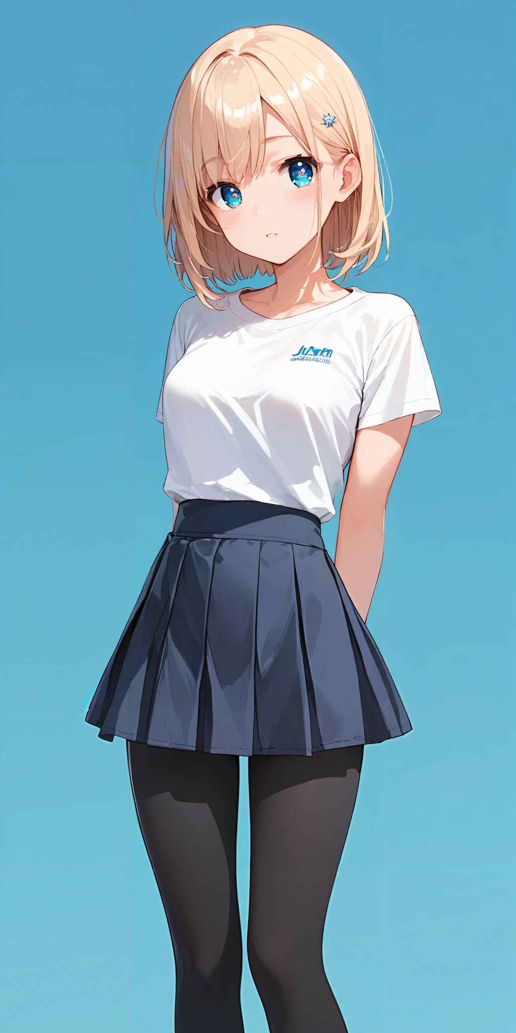 score_9, score_8_up, score_7_up,source_anime, high res image,masterpiece,best quality,girl,cute face,clear skin,shiny hair,ultra detailed eyes, simple background, <lora:leggings_Pony_V1.0:0.6> jyojifuku, leggings, skirt