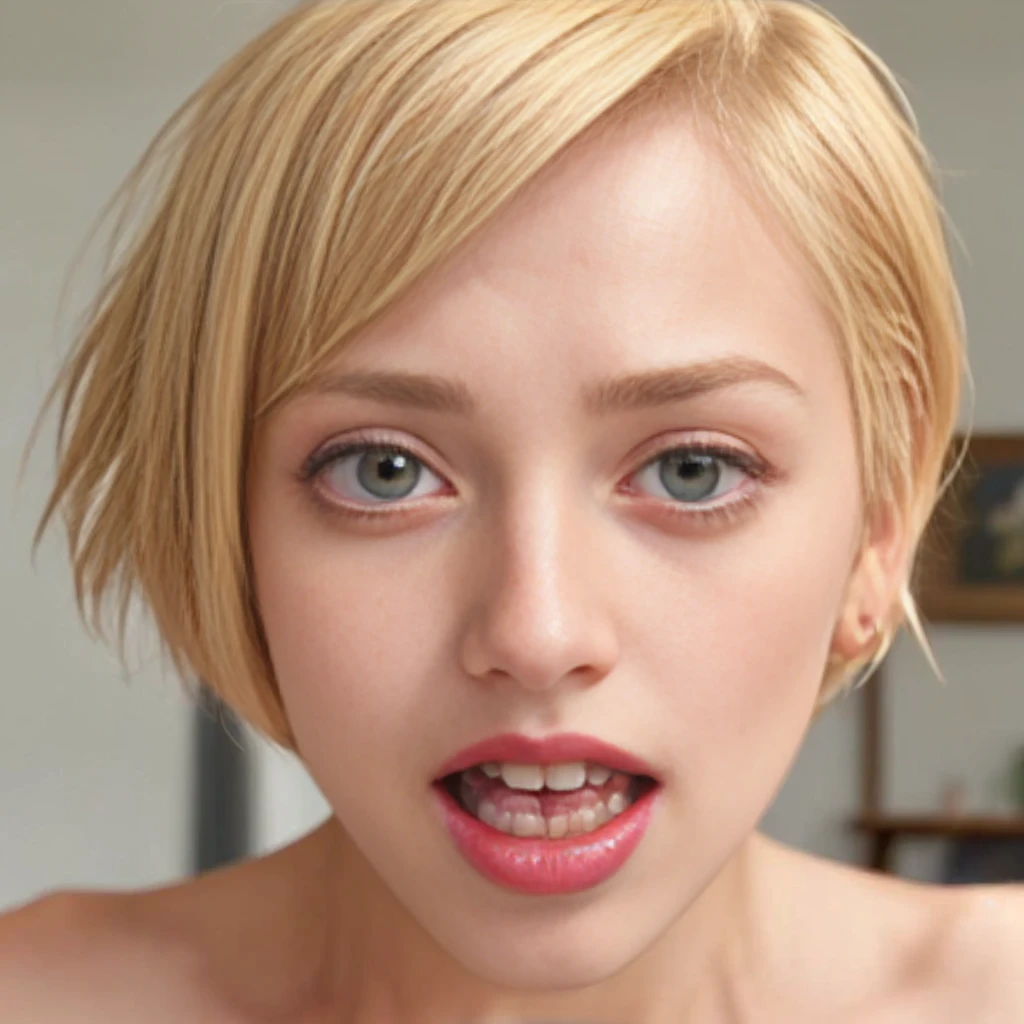 portrait of a girl with short blonde bob hair and an open mouth, 4k, raw, masterpiece <lora:UglyGirls:1.2>