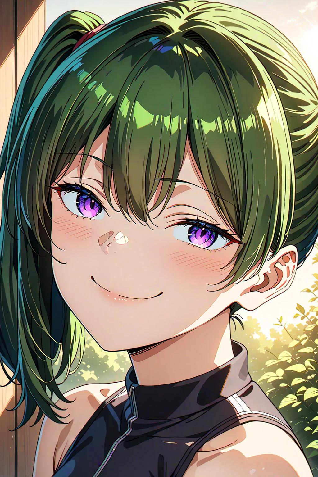 16k, 8k, 4k,
best quality, extremely detailed fine touch, hyper detailed, highly detailed, top quality, extreme quality, ultra details, absurdres, masterpiece, amazing details, beautiful illustration, detailed face,
source_anime, digital painting, anime,
very aesthetic, natural light, sun light, light rays, dappled light, reflection, shadows, ray tracing, soft lighting,
bright colors, vivid colors, hdr, volumetric lighting,
<lora:smug3(sdxl):1.0> smug,
<lora:Ubel_PonyXL:1> ubel,1girl,green hair, bangs,hair between eyes,side ponytail, purple eyes,