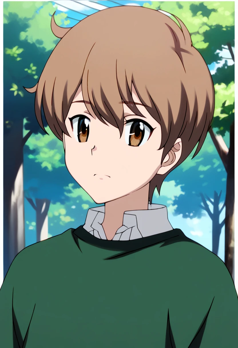 score_9, score_8_up, score_7_up, score_6_up, highly detailed, masterpiece, best quality,detailed,intricate details, amazing quality, best aesthetic, absurdres,source_anime,Futa_khr, brown hair, brown eyes, green sweater,1boy<lora:EMS-397379-EMS:1.000000>