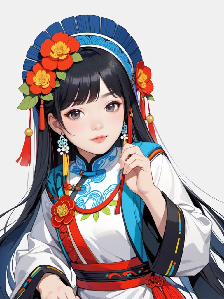 Hand-drawn illustrations, Chinese national costumes, Gaoshan people, excellent works, highest quality, details.