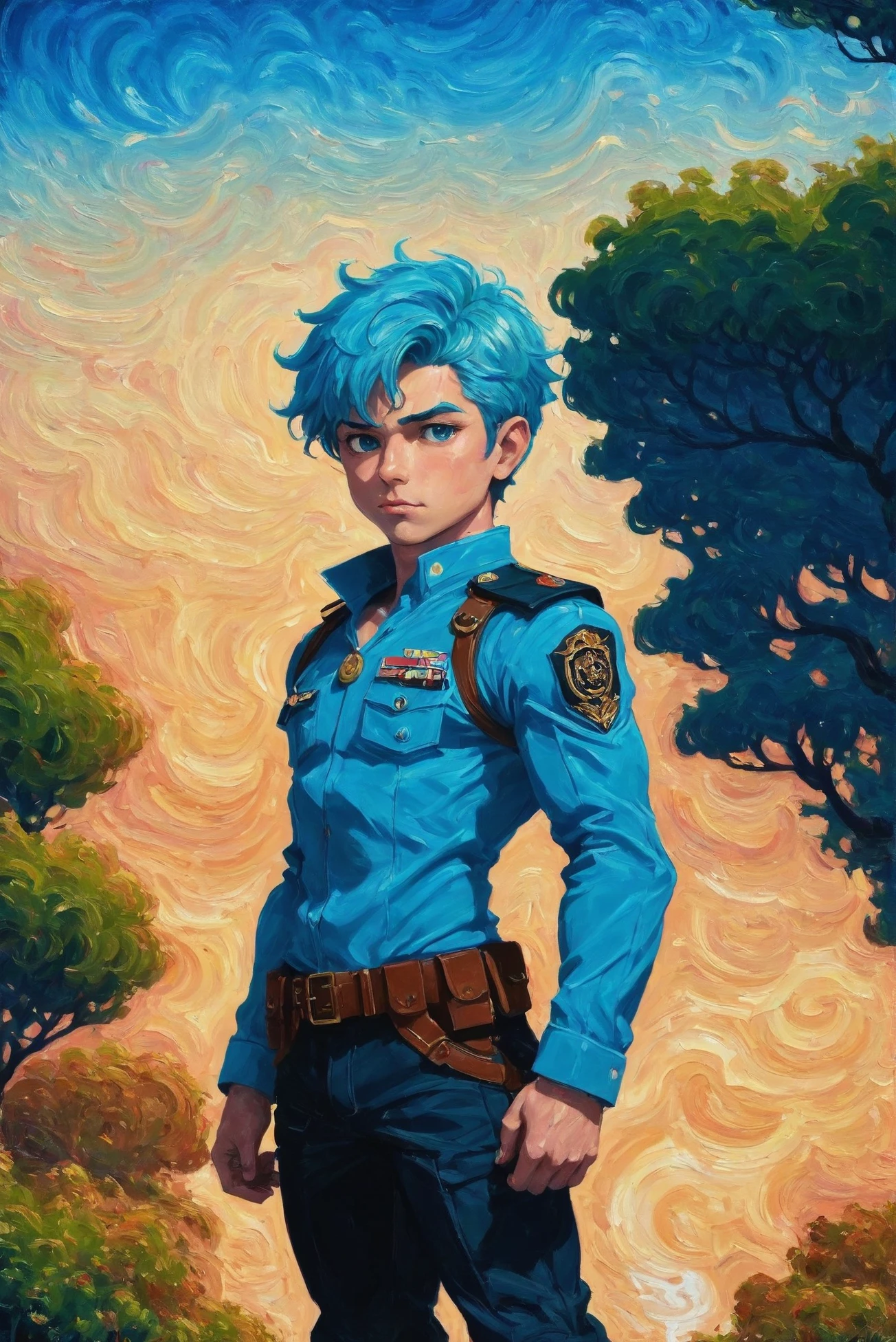 <lora:EnvyStarlightSwirlOilPainting01:1.25:hr=2>oil painting, lusty military scifi, anime style, chibi anime man, (full body:1.2), 1boy, man, handsome, solo, [:epic costume design,:0.2] detective, caucasian, dark paleturquoise hair, (solid:1.2) build, amazing fantasy megastructure at the beginning of reality