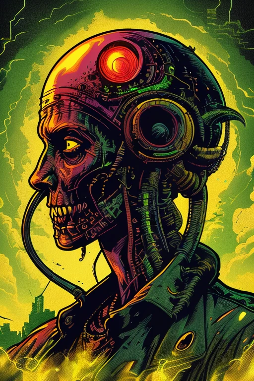 masterpiece,best quality,<lora:tbh160-:0.9>,illustration,style of Dan Mumford,portrait of Cthulhu cyberpunk city