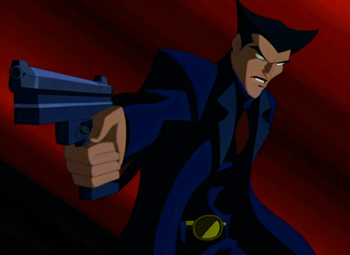 western animation \(style\), 1boy, action, holding gun, aiming, trigger discipline, steampunk