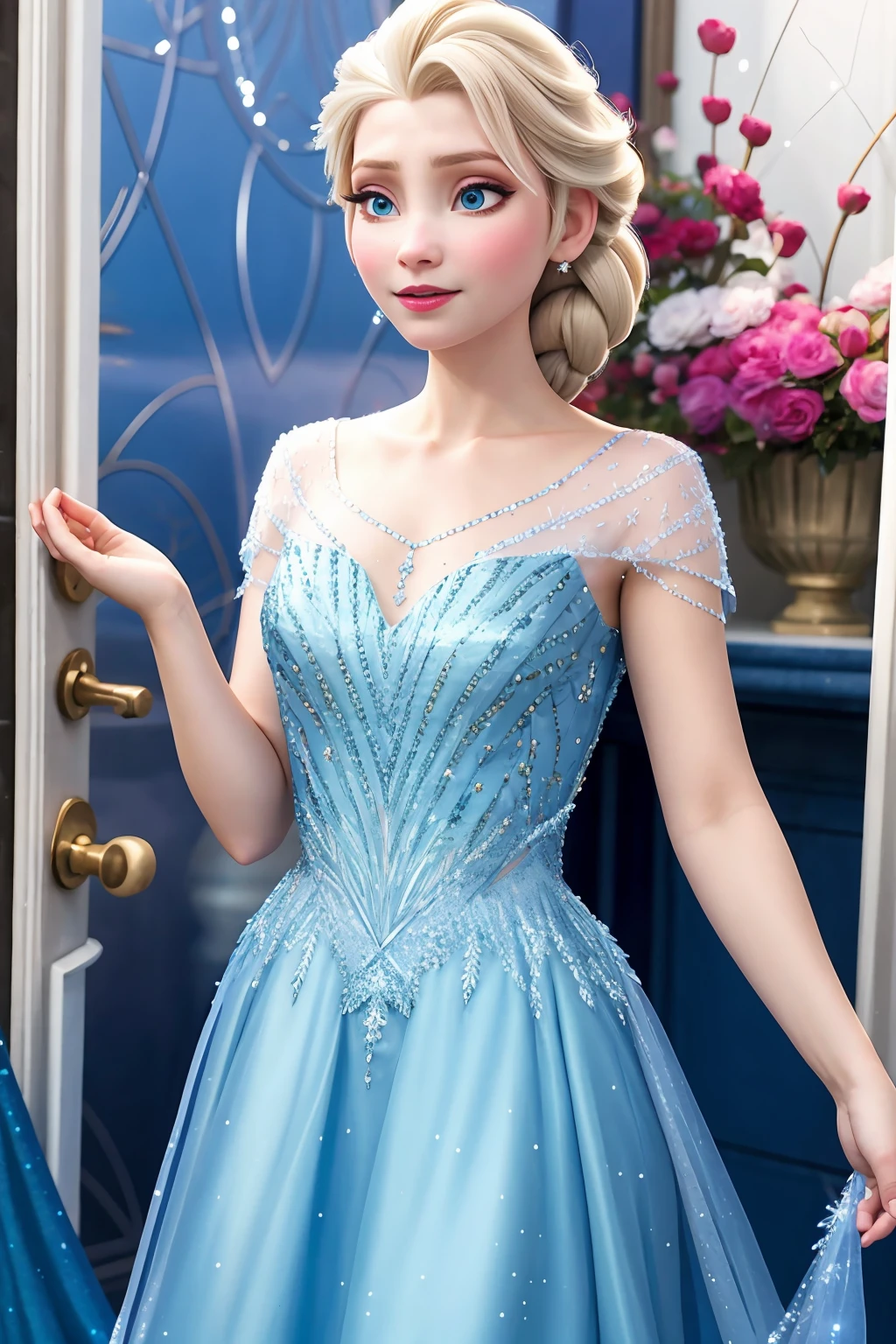 <lora:Elsa_v1:0.7> elsa, sparkling blue dress, upper body