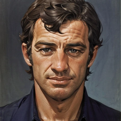 1boy, jpbelmondo, man, mid-forties, looking at the viewer, focus on face, portrait, solo, <lora:Jean-Paul_Belmondo:1>