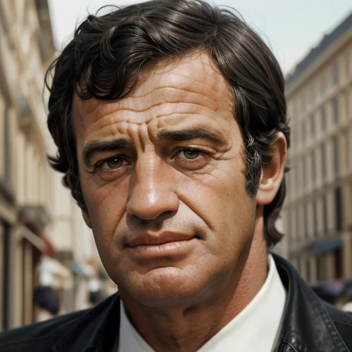 1boy, jpbelmondo, man, mid-forties, looking at the viewer, focus on face, portrait, solo, blurry background, <lora:Jean-Paul_Belmondo:1>