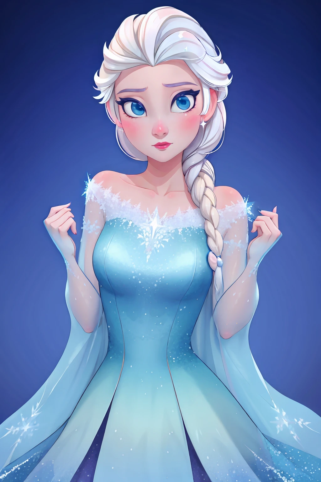 <lora:Elsa_v1:1.0> elsa, sparkling blue dress, upper body