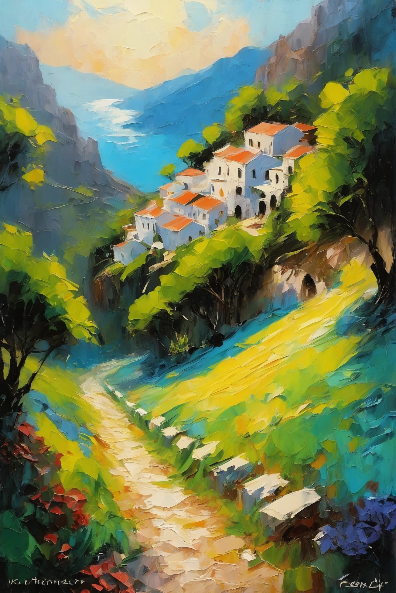 <lora:EnvyStarlightThickOilPainting01:0@0,0@.24,1.5@.25:hr=2>oil painting, palette knife, lusty greek mythology, solemn,hillside fantasy town in a Fae Ring Clearing