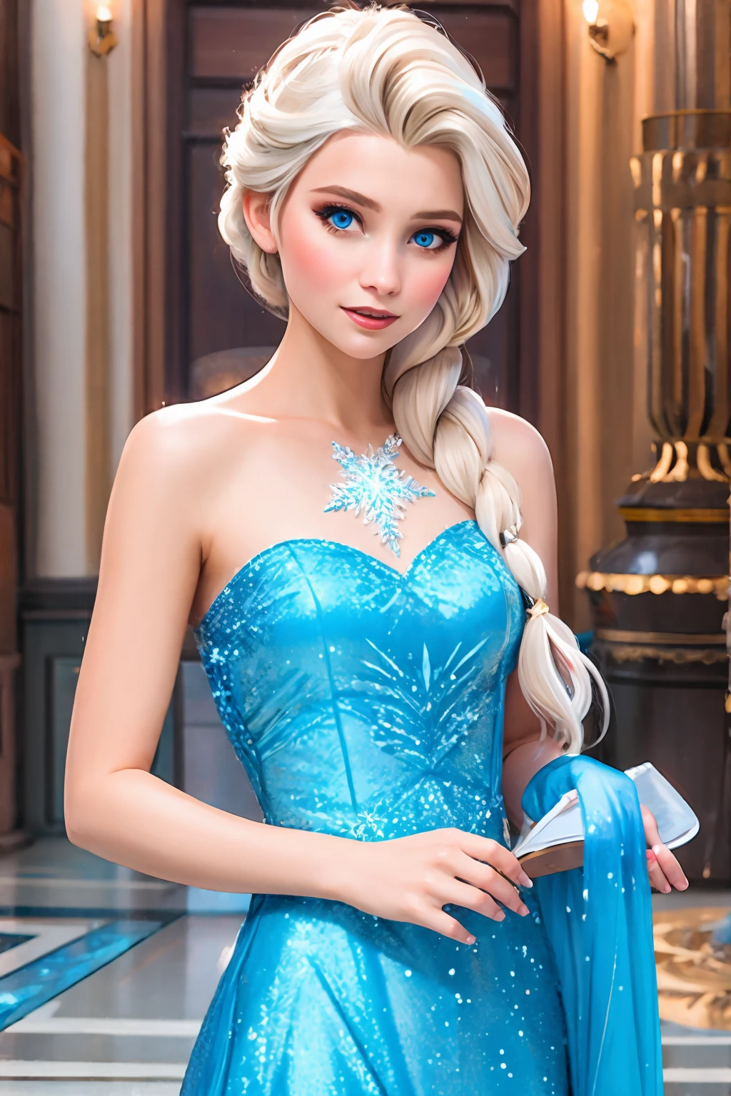 <lora:Elsa_v1:0.7> elsa, sparkling blue dress, upper body