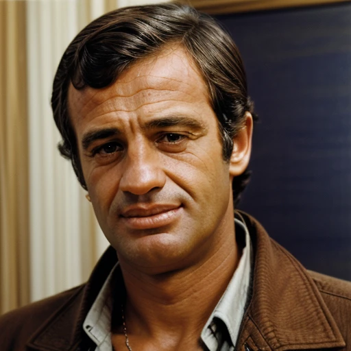 1boy, jpbelmondo, man, mid-forties, looking at the viewer, focus on face, portrait, solo, blurry background, <lora:Jean-Paul_Belmondo:1>