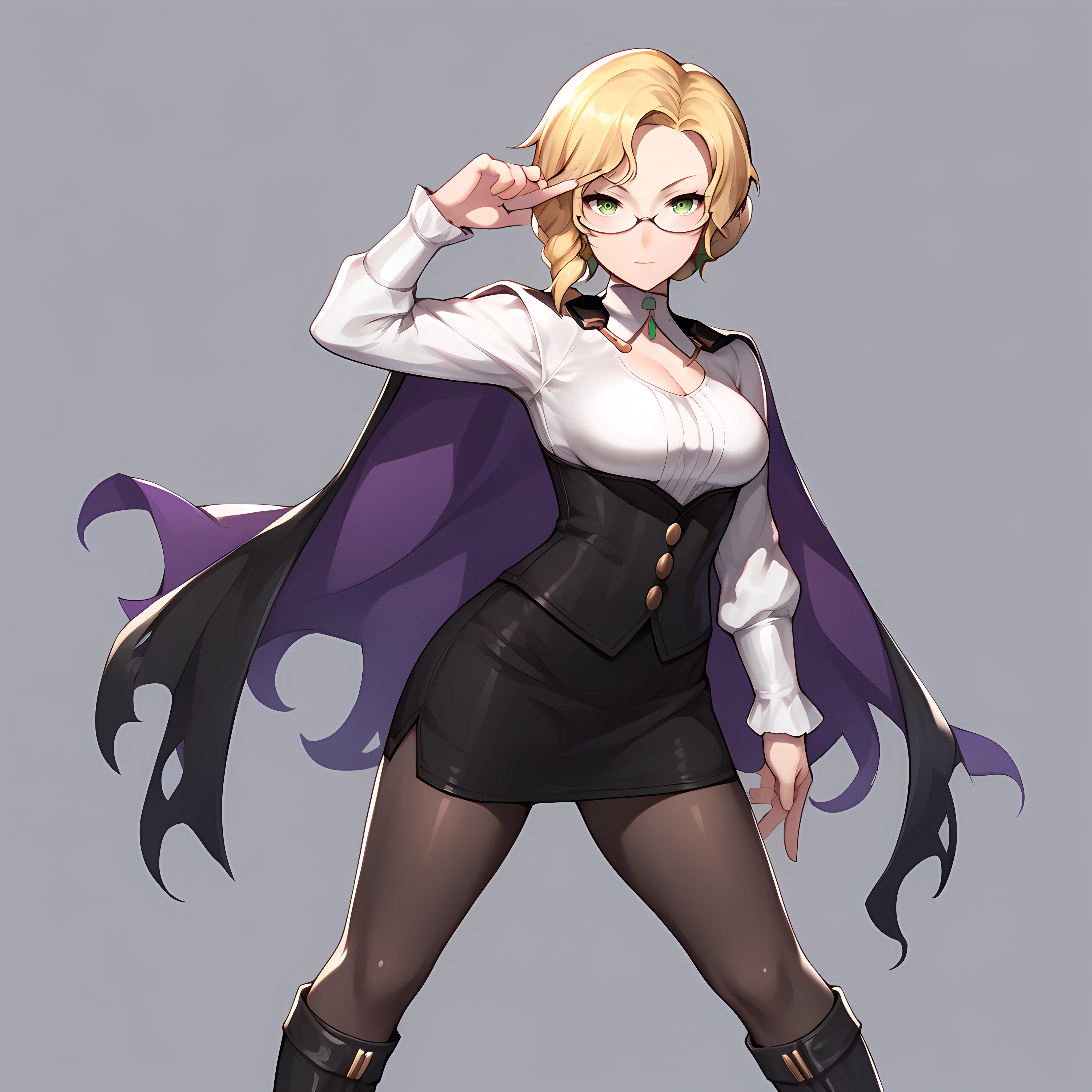 score_9,score_8_up,score_7_up,score_6_up,source_anime,rating_questionable,solo, 1girl, chibi-style, chibi, <lora:Glynda_Goodwitch_-_RWBY:0.7>  Glynda_RWBY, blonde hair, green eyes, white shirt, pencil skirt, glasses, knee high boots, pantyhose, cape,, zPDXL2,