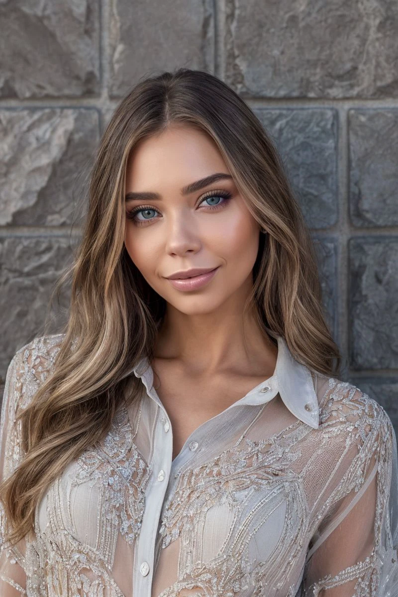 closeup headshot of S441_LizaVaiss,an attractive woman,in front of a (slab-wall:1.1),wearing a (shirt),(smiling),(4k, RAW photo, best quality, 50mm, depth of field, ultra high res:1.1),(intricate, photorealistic, cinematic-shot, masterpiece, ultra-detailed:1.1),