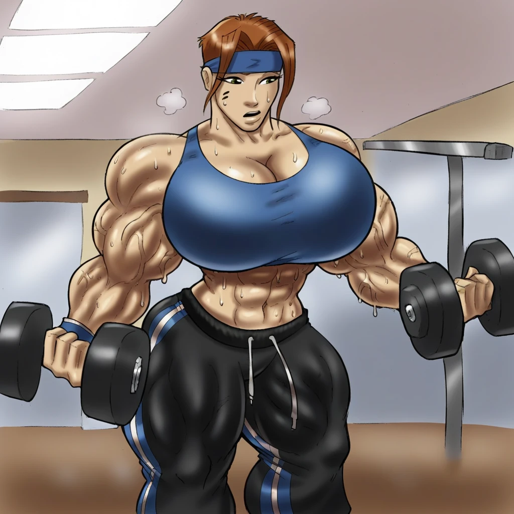(Eine detaillierte Zeichnung von nami, female Bodybuilding , bodybuilding gym.), shirtless, barefoot