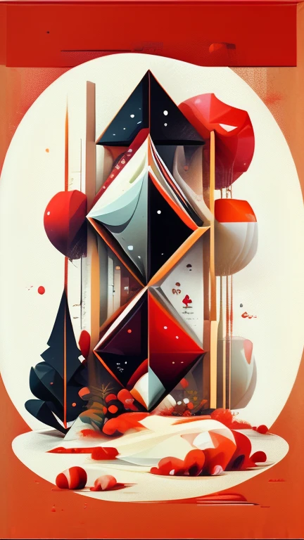 Create flat design in an professional style and elegant illustration mainly in red, white and wood tones. It consists of various geometric elements such as rectangles, box and small straight multiple lines shapes. These shapes are arranged in a elegant manner, creating a frame to frame composition.