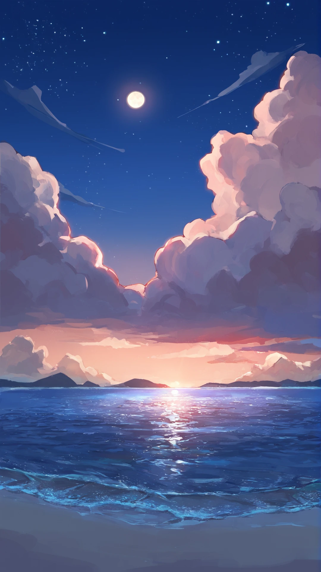 score_9, score_8_up, score_7_up, source_anime,
best quality, masterpiece, ultra detailed,
landscape
night, moon, stars, sky, clouds, beach, water, 
amazing background, outdoors,
<lora:Everlasting_Summer_Vanilla_Backgrounds_by_GraffMetal:1>,