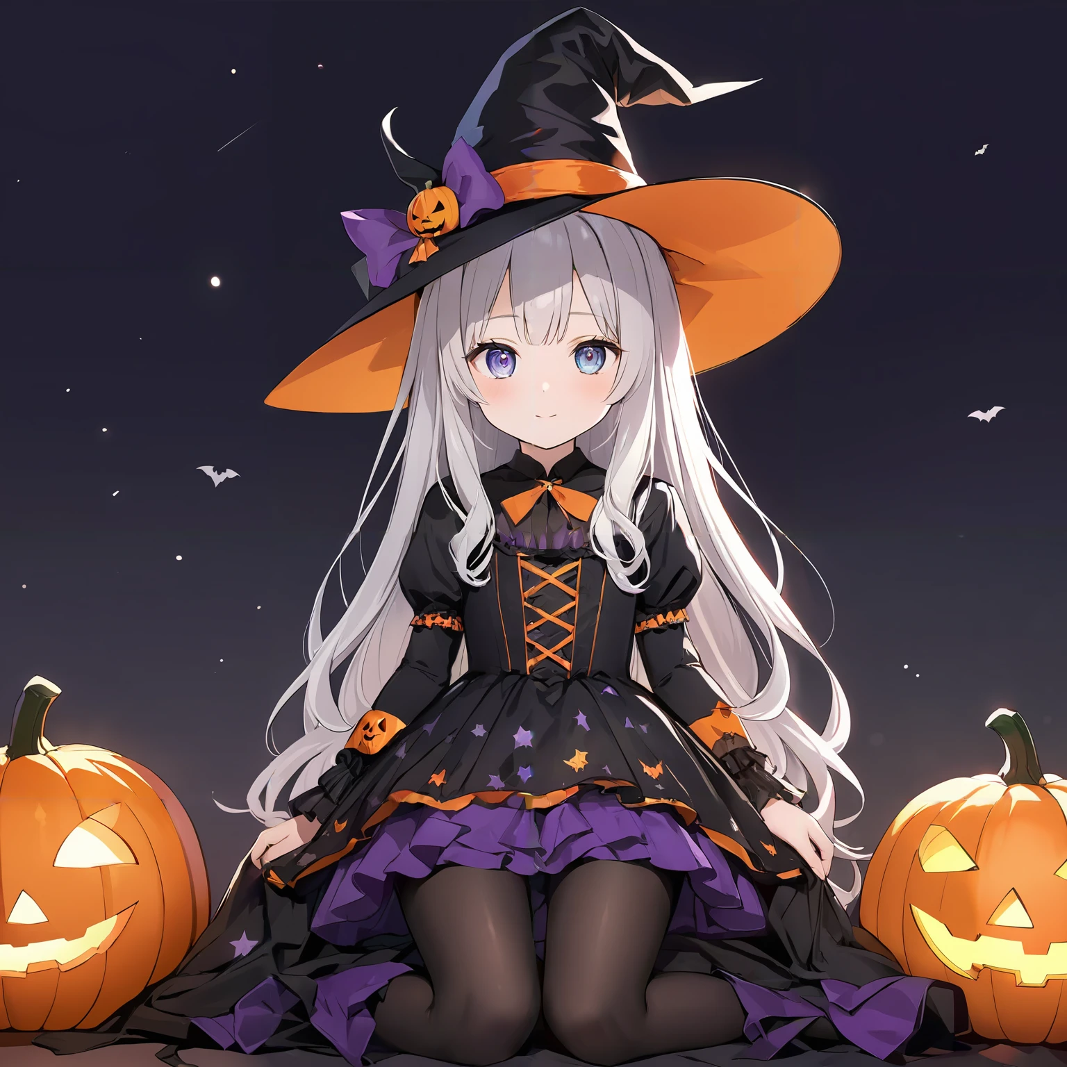 masterpiece,ultra-detailed,best quality,8K,illustration,cute face,clean skin ,shiny hair,girl,ultra-detailed-eyes,<lora:add-detail-xl:1> <lora:witch_XL_V1.0:1> jyojifuku, witch, hat, dress, pantyhose,halloween