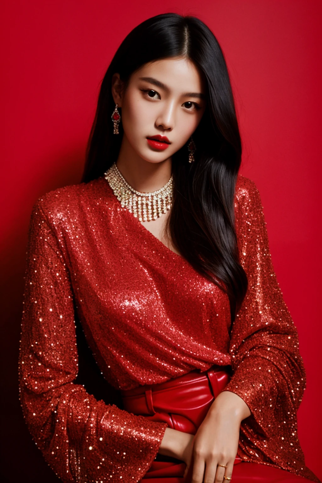 high quality,masterpiece,professional photography,perfect lighting,fashionista,fashion magazines,id magazine,supermodel,Jewelry,luxury goods,fashion magazine,edition,by Jay Huang,red theme,