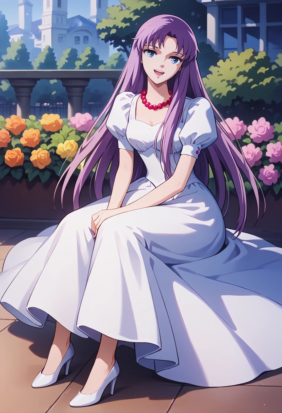 score_9, score_8_up, score_7_up, best quality, intricate details, masterpiece, souce_anime BREAK
<lora:SaoriKido_Pony_v08:1> athenakido, puffy dress, pearl necklace,
sitting, on floor, legs together, high heels, outdoors, garden paradise , sunny,
smile, open mouth, head tilt,