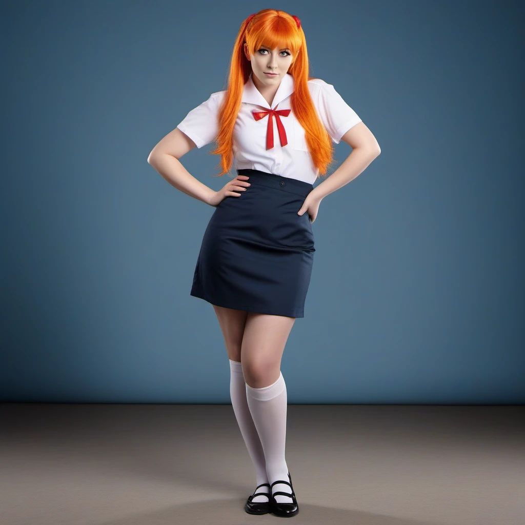 cinematic photo a full body woman with orange hair, wears a school uniform  <lora:Asuka1024:0.8> . 35mm photograph, film, bokeh, professional, 4k, highly detailed