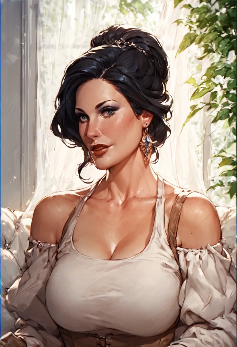 (highest quality,4K,8k,High resolution,masterpiece:1.2),Very detailed,(Realistic,photoRealistic,photo-Realistic:1.37),Beautiful mature woman, Lady D,length, Black hair perm,Healthy Body,
Very detailed armpit,Beautifully detailed sweat glands,Smooth skin texture,Carefully drawn,
(Black Hat,White clothes with cleavage visible,), (humidity:1.2), Beautiful Eyes, (Attractive face:1.2), (White skin),(Big Breasts),Sticky with sweat,In a dynamic pose,
Resident Evil World,indoor,In a candle-lit mansion,