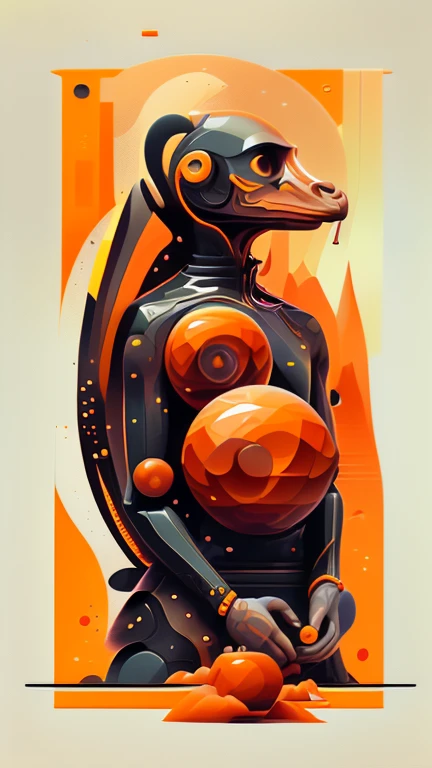 Create flat design in an novel illustration style and detailed illustration mainly in warm, black and orange tones. It consists of various geometric elements such as straight lines, semi-circles and 3d shapes. These shapes are arranged in a detailed manner, creating a diagonal composition.
