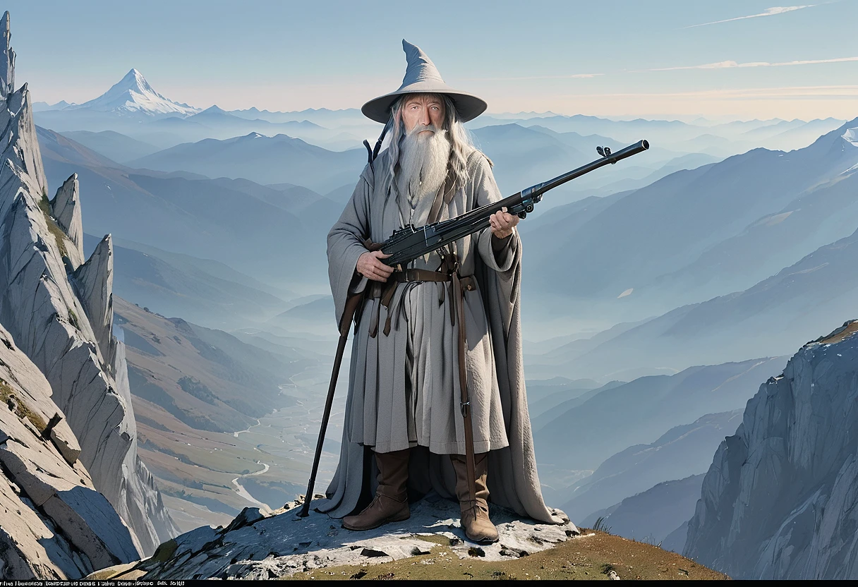 brenmk1, rifle, gandalf, middle earth, mountaintop, standing