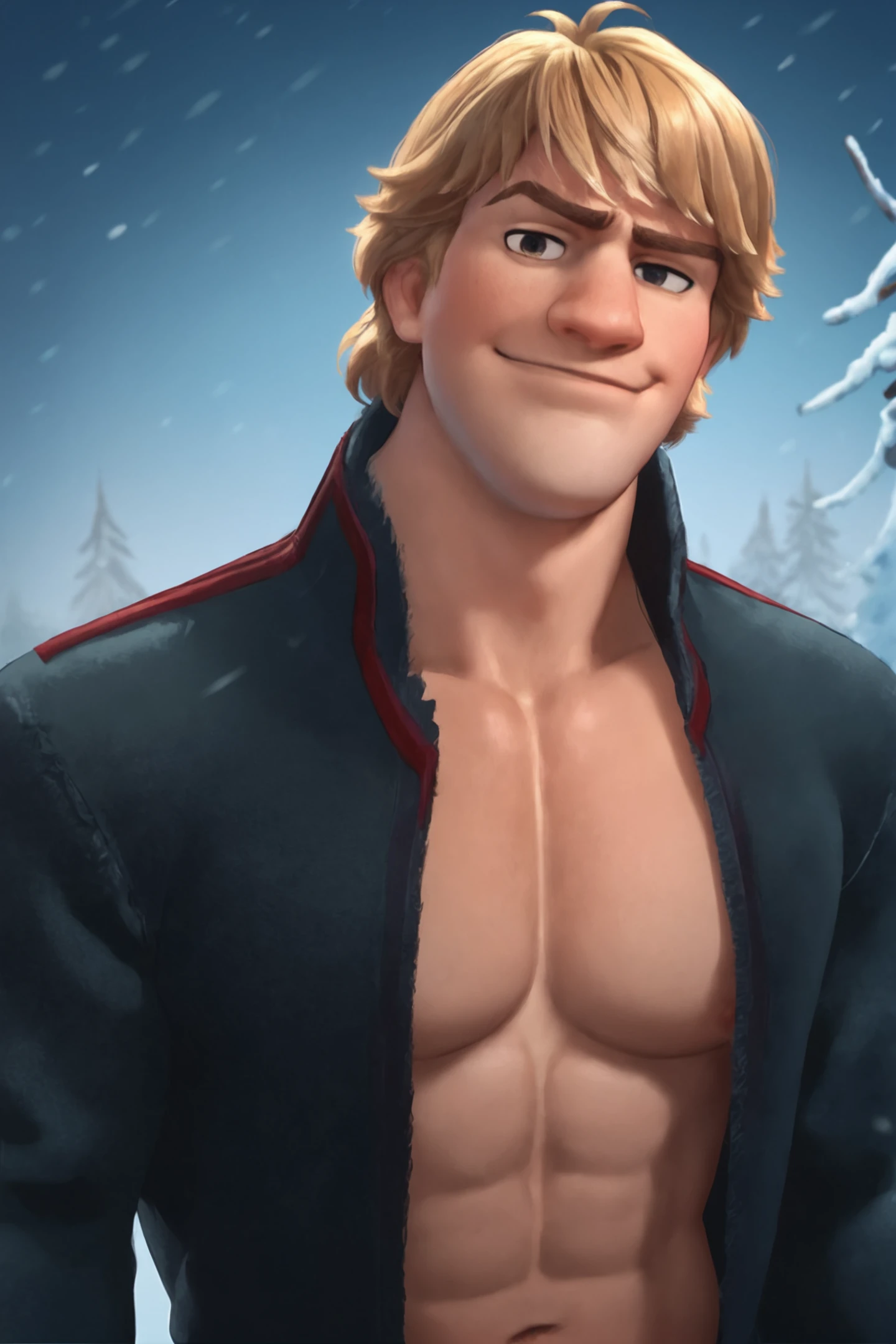 score_9, score_8_up, score_7_up, source_anime, source_explicit
Kristoff, 1boy, solo, looking at viewer, upper body, muscular, ((shirtless, no shirt)), snow, muscular, big pectorals, puffy chest, smirk, no clothes, open shirt
<lora:detail:1> <lora:Smooth Anime:1>  <lora:Kristoff_-_Frozen:1>