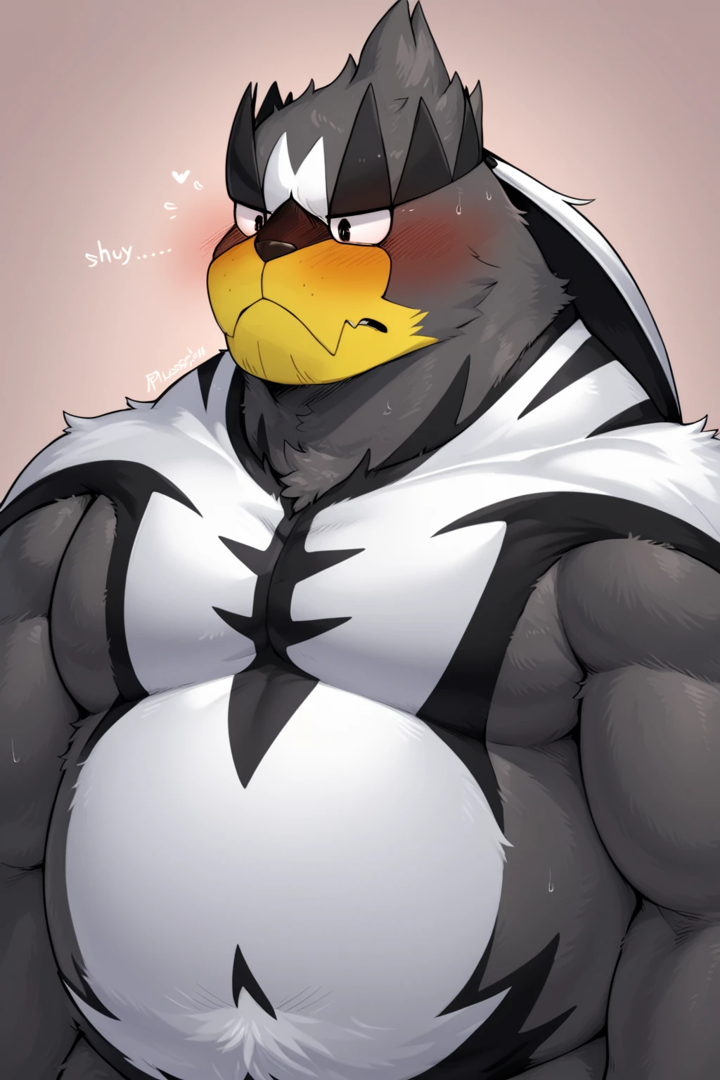 high quality, masterpiece,digital media \(artwork\), detailed fur, detailed face,
BREAK
<lora:urshifuxl-09:1>, urshifu, plump, blush, shy, chubby, belly, looking away,